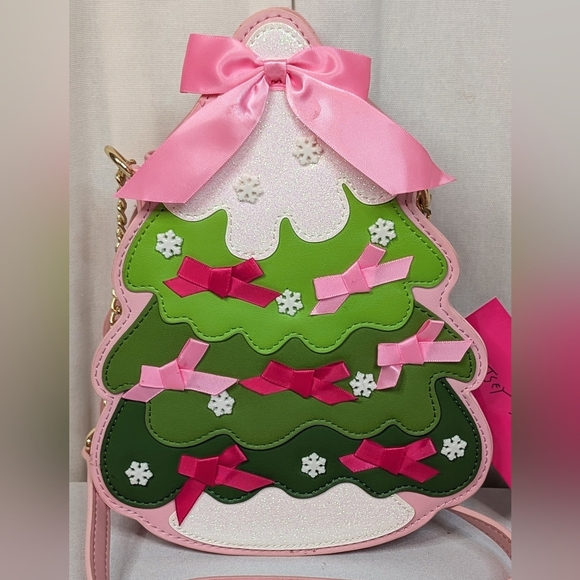 Betsey Johnson Christmas Tree Pink And Green Crossbody Purse NWT - Picture 9 of 9